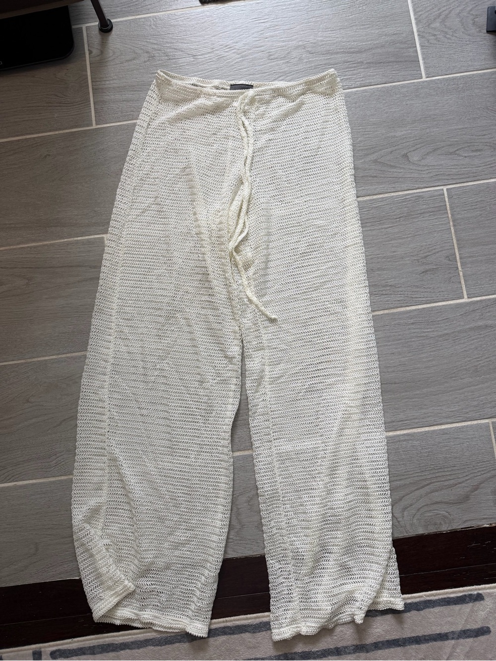 Jordan Taylor Ivory Crochet Drawstring Pants